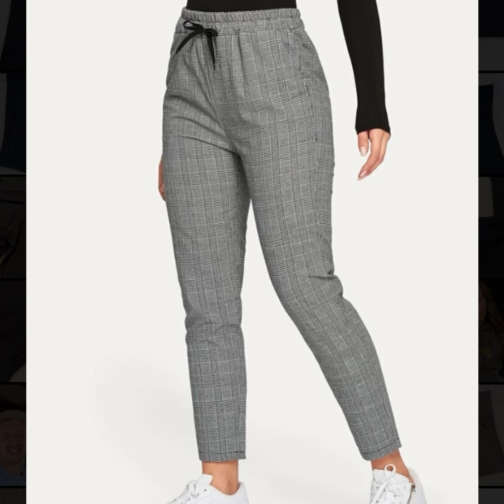 Plaid Drawstring Ankle Pants
